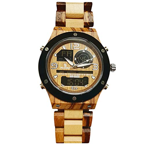 RORIOS watch 腕時計 メンズ 木製 防水 時計 日付 デジタル表示 夜光 LEDライト クロノグラフ 個性的 軽量 クオーツ ウッドウォッチ 人気 トラベル ビジネス 通勤 通学 ゼブラウッド