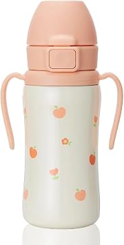 GROSMIMI Stainless Steel Baby Straw Cup, Spill-Proof, 12M+, 10oz Peach | Stage 2 | Flip-Top | Insulated Vacuum Sippy Cup | Babies & Toddlers | Rotating Handles | Silicone Straw | BPA-Free | 300ml