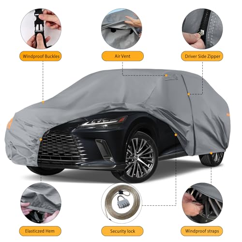 Image of Waterproof Premium Car Covers Replace for 2008-2025 Lexus RX350 RX450H, 10 Layers Heavy Duty with Cotton Liner All Weather Car Cover with Zipper Door, Windproof Bands for Snow Rain Dust Protection