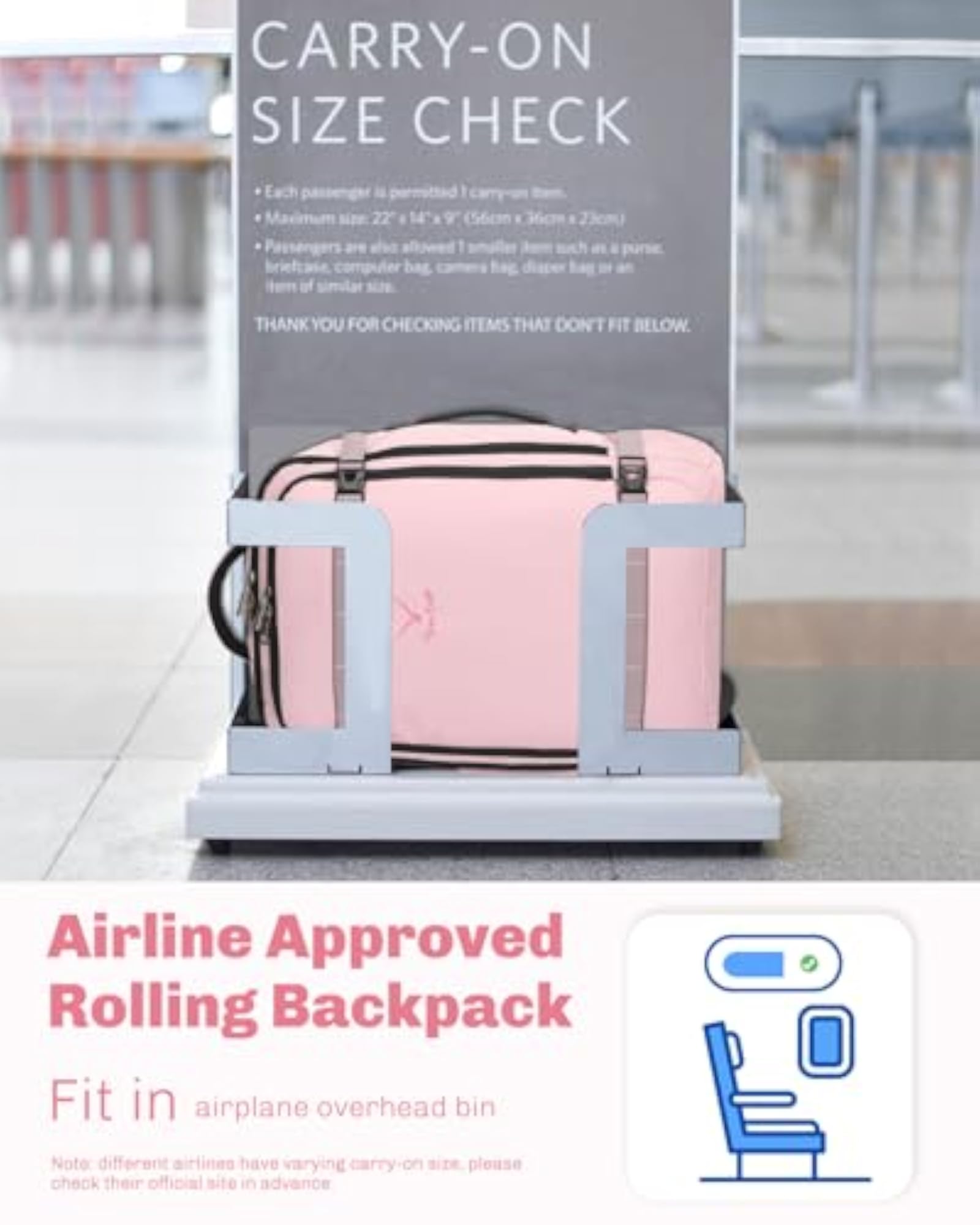 Rolling Backpack 42L with Wheels for Travel