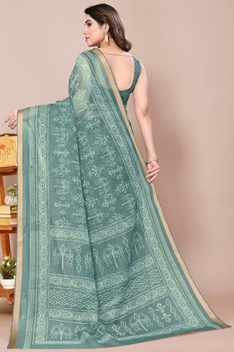 Image of MIRCHI FASHION Lightweight Kota Doria Cotton Saree | Floral Printed Summer Saree for Women | Breathable Ethnic Daily Wear Saree with Blouse Piece