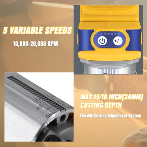 Cordless Compact Router, Witlight Brushless Palm Router 28,000RPM 600W w/Fixed Base, 12PCS 1/4" Router Bits, 5 Speeds, Edge Guide, Roller Guide, Dust Hood 3 Cordless Compact Router, Witlight Brushless Palm Router 28,000RPM 600W w/Fixed Base, 12PCS 1/4" Router Bits, 5 Speeds, Edge Guide, Roller Guide, Dust Hood - Image 3