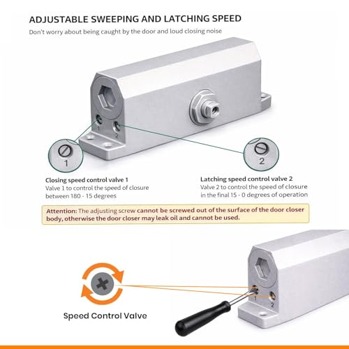 Image of VOLO Door Closer | Heavy Duty Automatic Door Closer | Adjustable Door Speed for Home Office Hotel & Commercial Doors | 1 Year Warranty | (Silver | 65 Kg Capacity | Hydraulic)