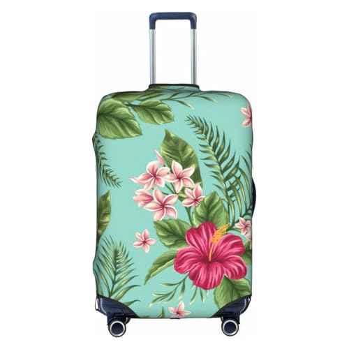 Hawaiian Tropical Leaves Flowers Print Travel Elastic Suitcase Luggage Baggage Cover Protector, Washable And Anti-Scratch