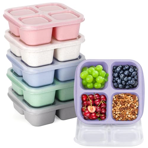 Image of Korlon Snack Containers, 6 Pack Kids Snack Box Container, 4 Compartment Bento Box Reusable Lunchable Container for Adults & Kids, Divided Wheat Straw Bento Snack Box for School Work Picnic