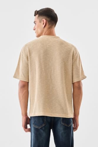 Image of SNITCH Men's T-Shirt | Textured Oversized Crew Neck Design | Premium Polyester Blend Fabric with Waffle Weave | Breathable & Lightweight Casual Wear