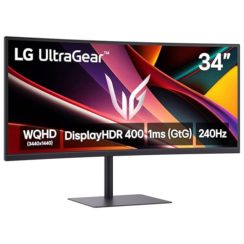 LG 34G630A-B 34-Inch Ultragear WQHD (3440 x 1440) Curved Gaming Monitor, 240Hz, 1ms, FreeSync Premium, DisplayHDR 400, Built-in Speaker, HDMI, DisplayPort, USB Type-C, Tilt/Height/Swivel Stand, Black