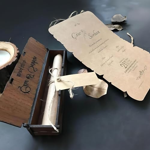 Wedding Invitation Scroll Paper Wooden Box Set Custom Personalized Unique (10 Sets)