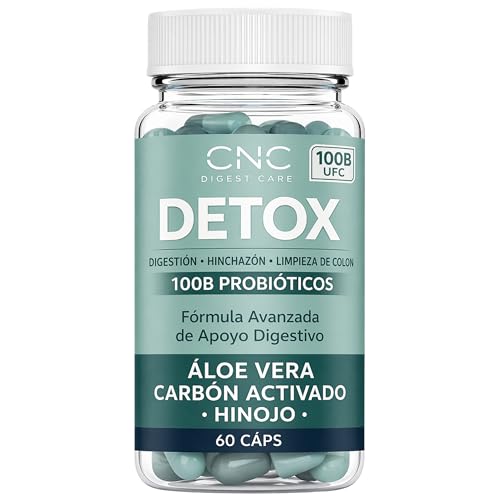 CNC DETOX Quemagrasas Potente Para Adelgazar – Drenante, Diurético y Depurativo – Regeneración de Colon, Hígado e Intestinos – Elimina toxinas – Probióticos 100B + Aloe Vera + Carbón Activo + Hinojo