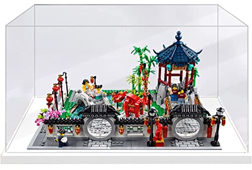 NBMNN Vitrina Acrílica para 80107 Festival Chino Linterna,Caja de Exhibición Transparente a Prueba Polvo para 80107(No Incluye el Modelo) Tamaño:42 X 28 X 24 cm White Base Cover