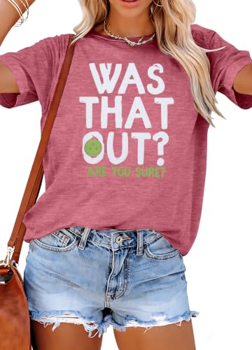 Pickleball Shirts for Women Pickleball Graphic T-Shirt was that Out Letter Print Shirt Summer Short...