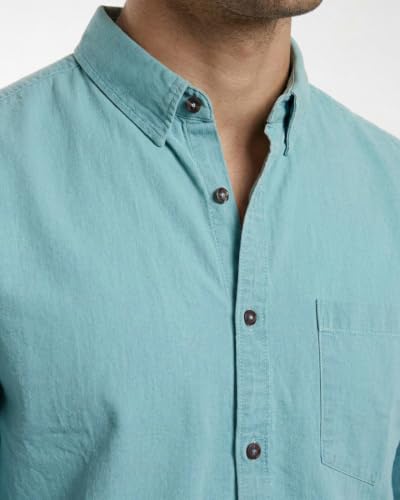 Image of Amazon Brand - INKAST Men Washed Cotton Twill Denim Casual Button Down Shirt | Full Sleeves | Regular Fit | Stylish Summer - Everyday Wear