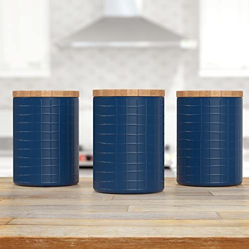 Barnyard Designs Canister Sets for Kitchen Counter, Flour Coffee Tea Sugar Container Set with Bamboo Lids, Vintage Farmhouse Decor Kitchen Canisters, Metal/Bamboo, Set of 3 (Navy) - Image 2