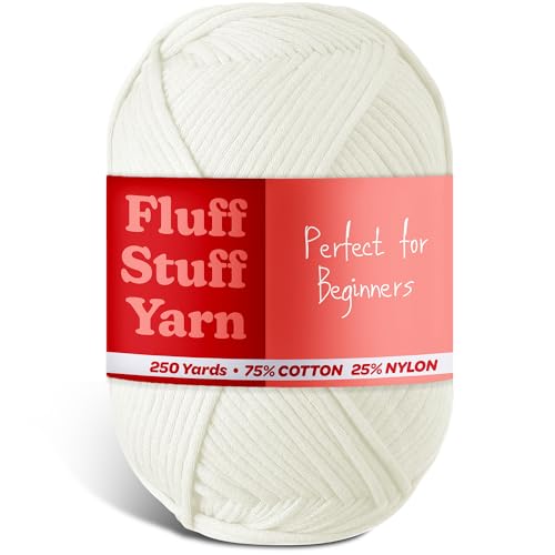 Image of Soft Yarn for Crocheting - Crochet & Knitting Yarn, Beginner Yarn with Easy-to-See Stitches, 250 Yds Amigurumi Yarn, Cotton-Nylon Blend Tshirt Yarn for Crocheting, Worsted Weight Yarn 4, Frost White