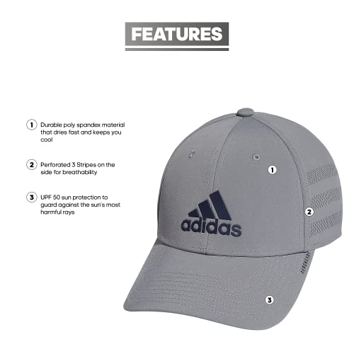 Adidas Men's Gameday 3 Structured Stretch Fit Cap, Grey/Shadow Navy, Small-Medium #TOP1