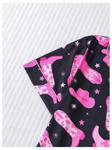 WDIRARA Women's 2 Piece Boots Graphic Pajama Set Pocket Patched Button Down Shirt with Shorts Satin Sleepwear4