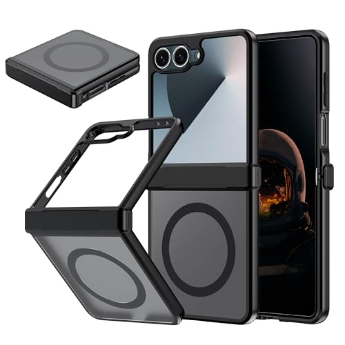 zZjoOoj Funda Magnética para Sansung Galaxy Z Flip 7 con Bisagra,Compatible con MagSafe, [Protección de Cámara] Magnética Carcasa Translúcida Mate Trasera Fina Antigolpes, Negro