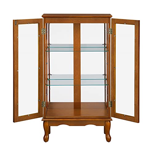 Yone Jx Je Curio Cabinet Lighted Curio Diapaly Cabinet With Adjustable Shelves And Mirrored Back Panel, Tempered Glass Doors (Cherry, Walnut, Oak 3 Tier), (E26 Light Bulb Not Included) (Oak) #TOP4