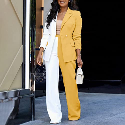 Women Blazer and Trousers Set Casual Office 2 Piece Outfits Color Block Business Suits Lapel Front Open Blazer Jackets2