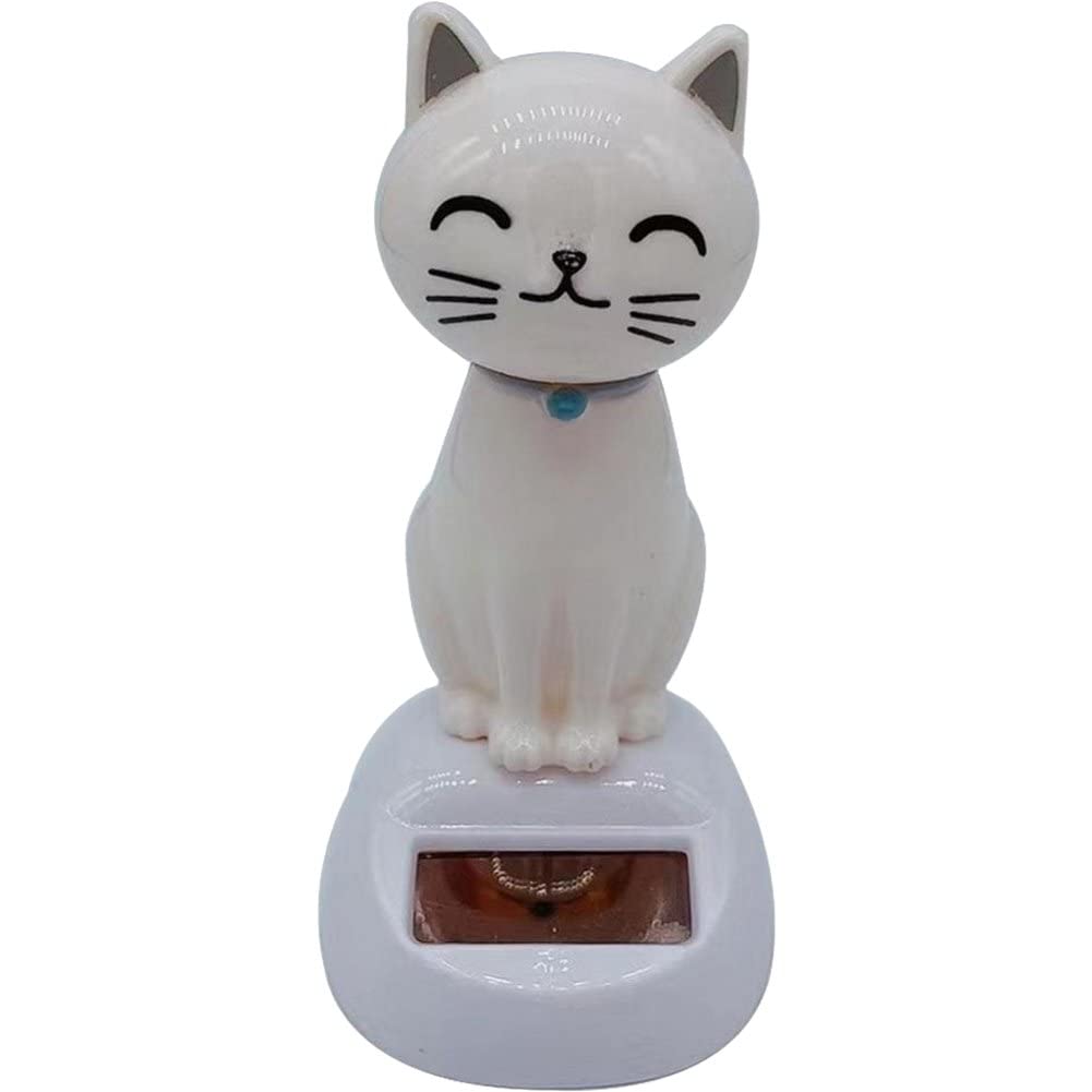 Casiler White Solar Dancing Toy Cute Cat Solar Powered Swinging Cat Dashboard Ornament Auto Interior Decoration Gifts