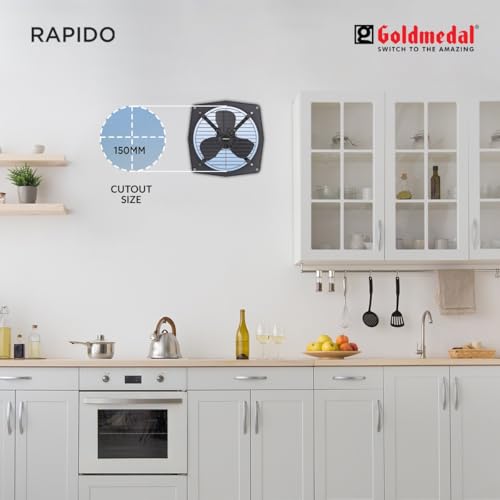 Image of Goldmedal Rapido 150MM Exhaust Fan |Strong Air Suction | 2050 RPM | High Air Delivery Exhaust fan | Suitable for Kitchen, Bathroom and Office | (Cutout Size: O150 mm)- Grey (Pack of 4)
