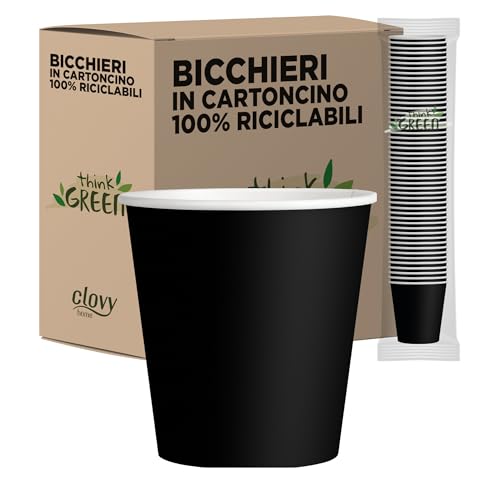 cubex professional 500 Bicchieri in Carta da 75 ML Neri, per Caffè, Acqua, Bevande Calde e Fredde, 100% Riciclabili