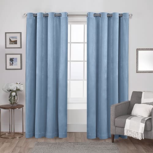 Exclusive Home Curtains Vorhang mit Ösen, Samt, schwer, Lichtfilterung, 137,2 x 213,4 cm, Schieferblau Cover