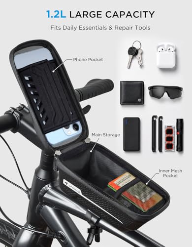 Image of whale fall Waterproof Bike Frame Bag - [Quick Release] [Hard Shell] 2 in 1 Bike Phone Holder Mount, Bicycle Top Tube Bag with Sensitive Touchscreen, Bike Accessories for Phones Under 7 inch
