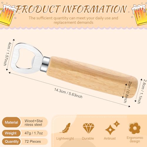 Lounsweer IF-LOUNSWEER-3266 72 Pcs Wood Wine Bottle Opener Stainless Steel Bottle Opener Wood Handheld Heavy Duty Bartender Bottle Openers Cider Bottle Opener Engraved Gift Set thumb #2