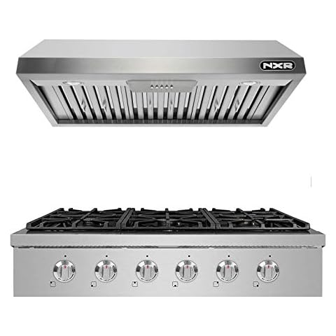 NXR SCT3611 36" Natural Gas Cooktop & EH3619 Under Cabinet Hood Bundle, Stainless Steel Cover