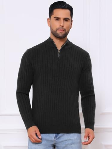 Men's Quarter Zip Pullover Sweater Knitted Mock Neck Polo Sweater4