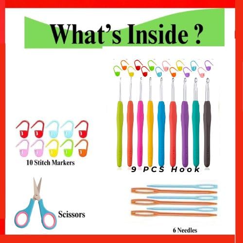 Image of Crochet Kit with Soft Grip Handles - Full Crochet Hook Set for Beginners & Yarn Lovers - Ergonomic Crochet Tools for DIY Craft & Gifting (9 pcs Hook kit)