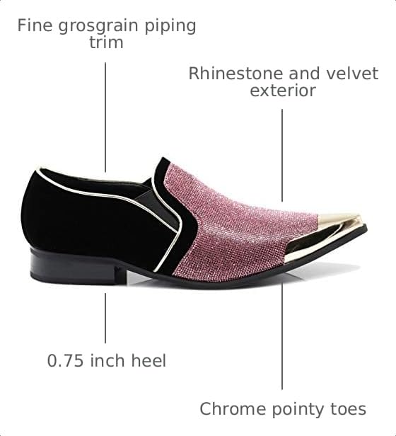 Image of Enzo Romeo Crisiano Men Rhinestone Chrome Toe Suede Pointy Dress Loafer Slip On Shoes