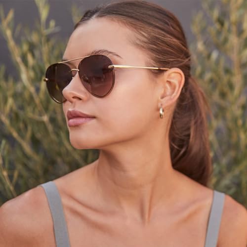 DIFF Lenox Oversized Aviator Sunglasses for Women UV400 Protection, Designer Lightweight Gold Stainless Steel Frames4
