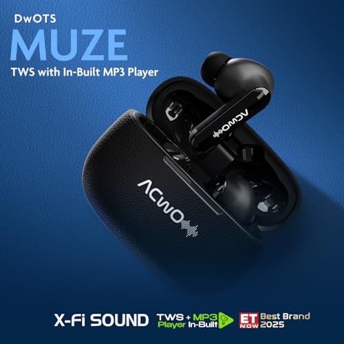 Image of ACwO DwOTS Muze, in-Built MP3 Player, TF Card Support, Recording Mode, Real-Time Audio Monitoring, 10mm Drivers Bluetooth Earbuds, 45H Playtime, TWS Ear Buds Wireless Earphones with Mic (Black)