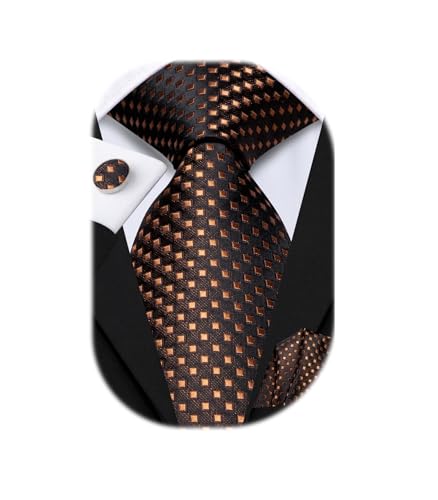 Image of Hi-Tie Silk Ties for Men Plaid Paisley Striped Necktie Pocket Square Cufflinks Set Formal Business