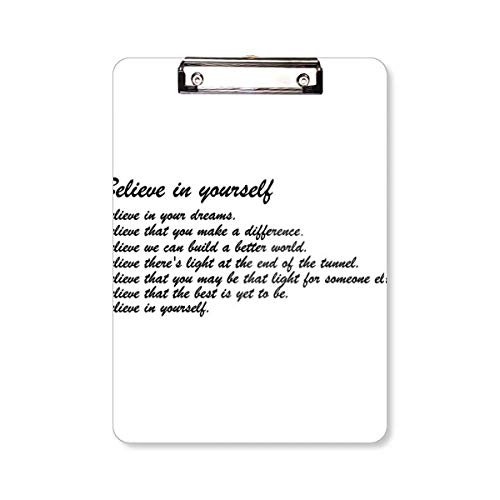 Bloc d'écriture A4 avec citation Believe in Yourself et plaque arrière rigide