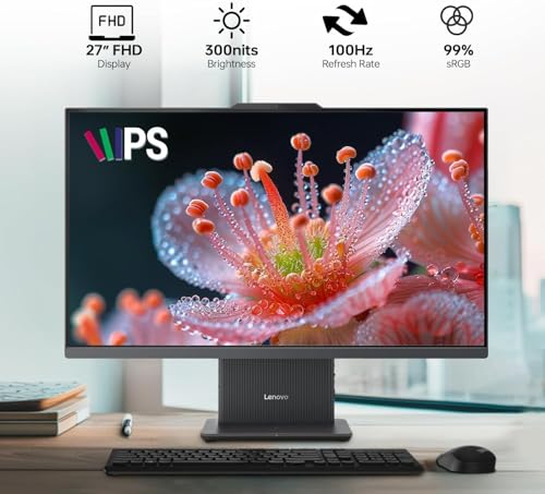 Image of Lenovo IdeaCentre All-in-One Desktop Computer, 27 inch FHD Touch IPS Display, 8-core Intel Core i5-13420H, 32GB DDR5, 1TB SSD, Office 365 for The Web, Wireless KB & M, Wireless Charging Base, Win 11