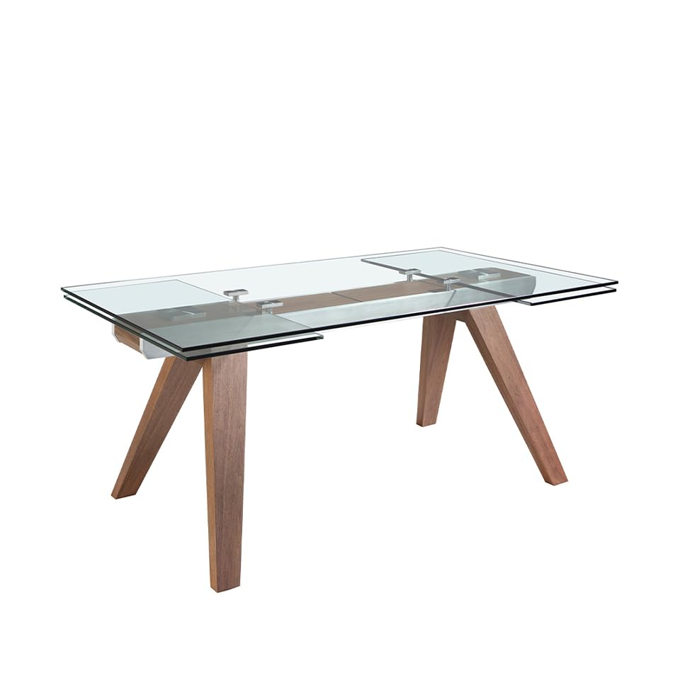 Angel Cerdá - Table a Manger Extensible Moderne Rectangulaire en Verre trempé | Acier Chromé | 2 Rallonges 45cm | pour 10 Convives | 180/270 x 100 x 76 cm