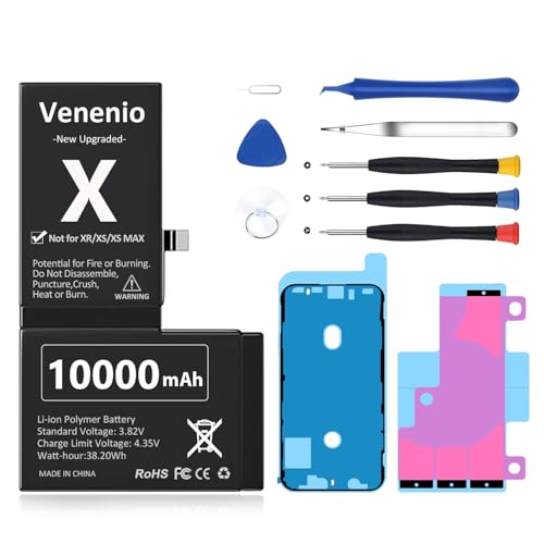 Venenio [10000mAh] Battery for iPhone X Upgraded New 0 Cycle Ultra-High Capacity Battery Replacement for iPhone 10 X Model A1865 A1901 A1902 with Complete Repair Tool kit