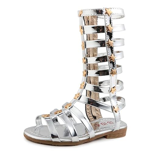 Image of Skeblo Girls Rivet Gladiator Sandals Summer Princess Dress Strappy Flats Zip Up Boots Shoes
