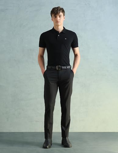 Image of Arrow Men's Tailored Fit Mid Rise Solid Polyester Formal Trouser