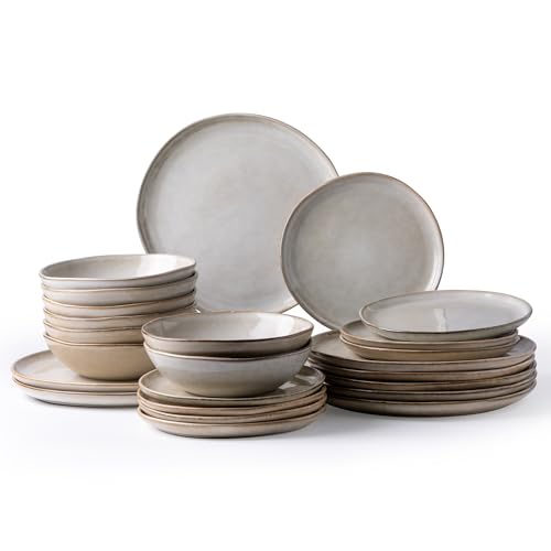Amorarc ADW007 Ceramic Dinnerware Sets,Handmade Reactive Glaze Plates And Bowls Set,Highly Chip And Crack Resistant | Dishwasher & Microwave Safe Dishes Set,Service cover