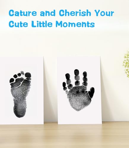 Zemiu XL Größe Baby Abdruck Set, 2 Pcs Baby Handabdruck und Fußabdruck Set Clean Touch Stempelkissen für Neugeborene/Baby Shower,Pfotenabdruck Set-Schwarz