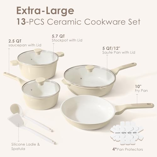 Image of SENSARTE Nonstick Ceramic Cookware Set, 13 Pcs Non-toxic Pots and Pans Set
