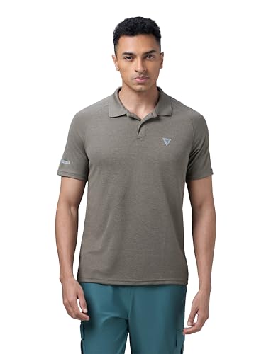 Image of TECHNOSPORT Men's 100% Polyester Slim Fit Self-Design Half Sleeve Polo T-Shirt with Double Cool, SPF50+ Properties for Gym, Workout 7 Regular Use