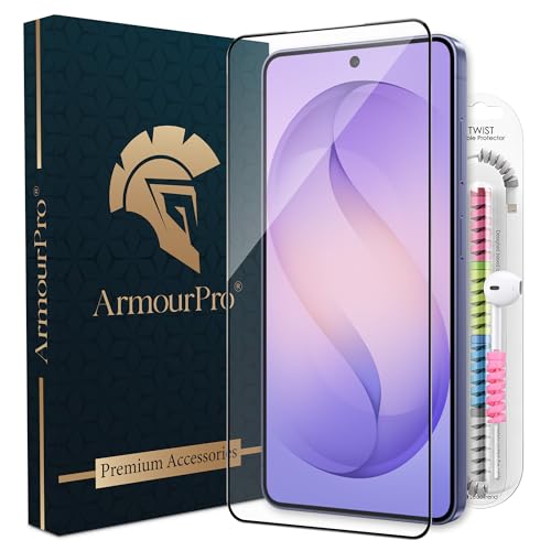 Image of ArmourPro Military-Grade Tempered Glass for Samsung Galaxy S26-9H Anti Scratch, Edge-to-Edge Coverage, HD Clarity, Smooth Touch, Case Friendly, Easy Installation Kit with Cable Protector