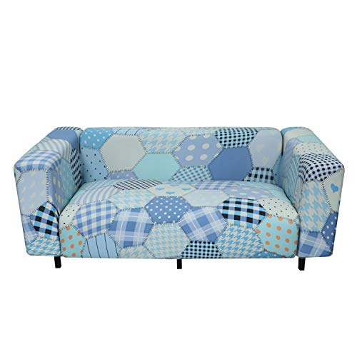Image of House of Quirk Polyester Blend Universal Big Elasticity Double Seater Flexible Stretch Couch /Sofa Cover Slipcover - Mandala Print (Blue)