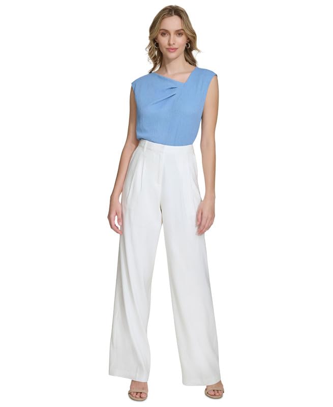 Calvin Klein Womens High-Rise Pleated Wide-Leg Pants Soft White 12