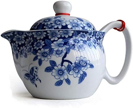 Small Porcelain Teapot, 9oz Tea Pot with Stainless Steel Infuser Classical Chinese Penoy Flower (Love of Butterfly)